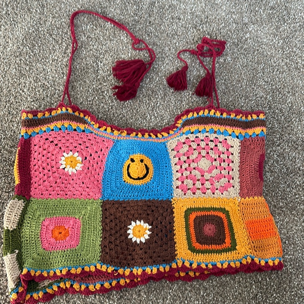 crocheted multi color crop top